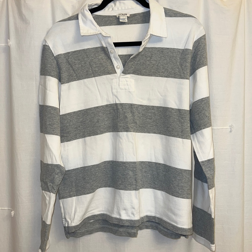 J. Crew Factory 1984 Grey Striped Rugby Shirt, Size L